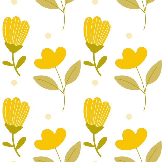 diseño de patrón floral amarillo con hojas en fondo blanco creando una atmósfera alegre y fresca