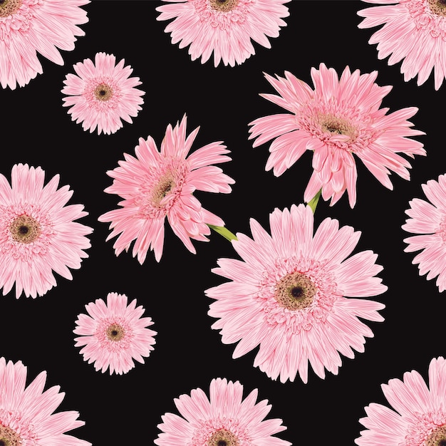 Diseño de patrón floral de flores rosadas sobre fondo negro