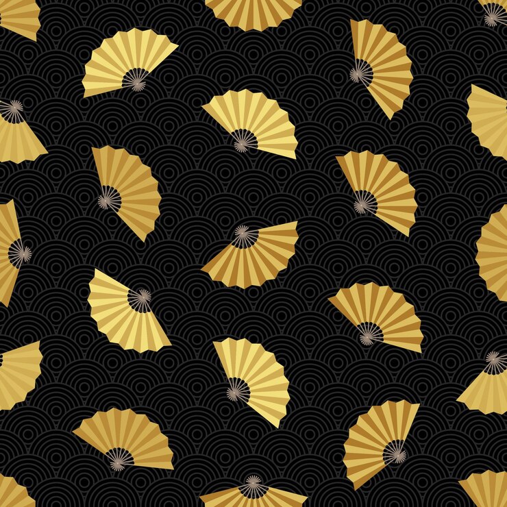 Diseño de patrón de garabato sin costuras tradicional en paleta de colores marrón dorado y amarillo con ba negro