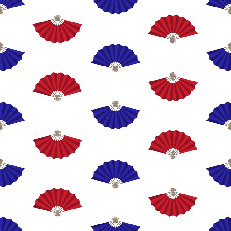 Diseño de patrón de garabato sin costuras tradicional en paleta de colores rojo y azul sobre fondo blanco