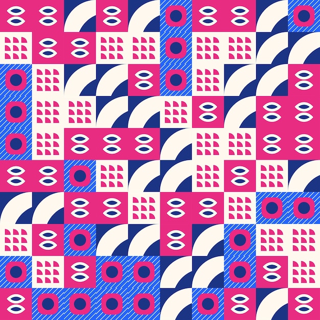 Diseño de patrón geométrico con cuadrados rosados y azules