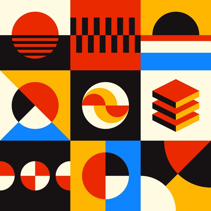 Diseño de patrón geométrico vectorial abstracto en estilo Bauhaus