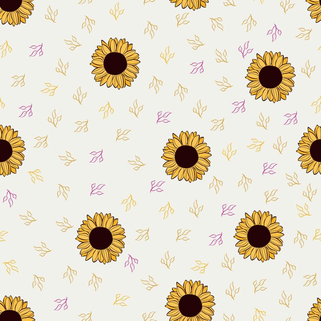 Diseño de patrón de girasoles y hojas. Bueno para estampados, papel de envolver, textiles y telas.