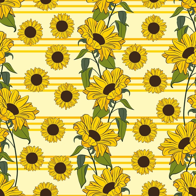 Diseño de patrón de girasoles y hojas. Bueno para impresiones, papel de envolver, textiles y tela