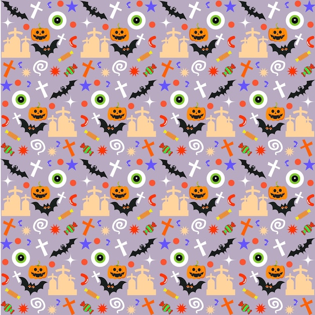 Diseño de patrón de halloween dibujado a mano con fondo de halloween