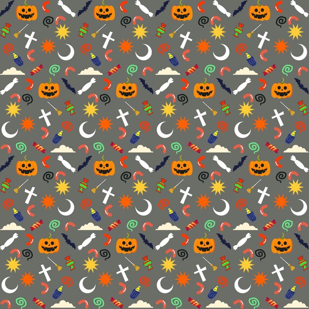 Diseño de patrón de halloween dibujado a mano con fondo de halloween