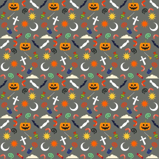 Diseño de patrón de halloween dibujado a mano con fondo de halloween