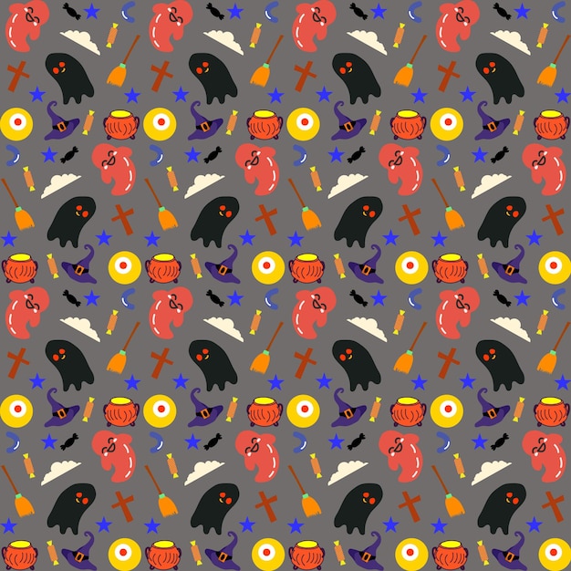 Diseño de patrón de halloween dibujado a mano con fondo de halloween
