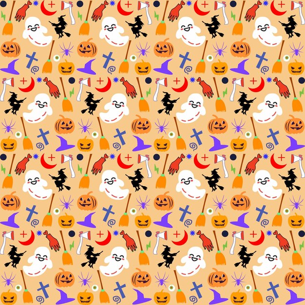 Diseño de patrón de halloween dibujado a mano con fondo de halloween