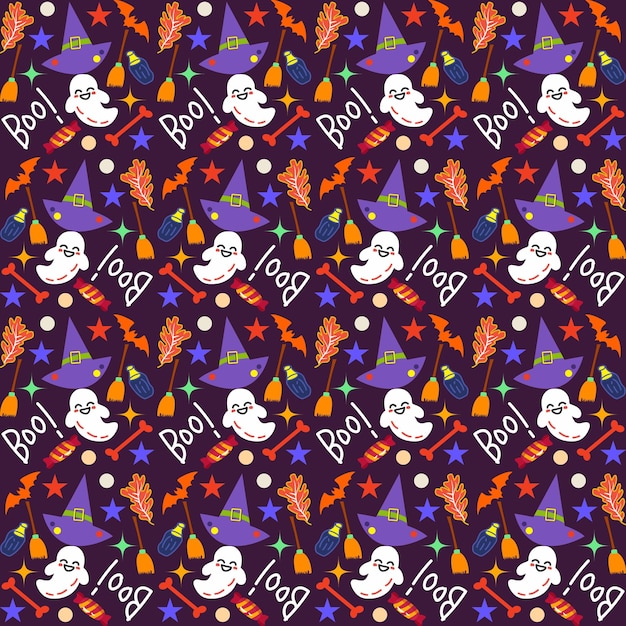 Vector diseño de patrón de halloween dibujado a mano con fondo de halloween