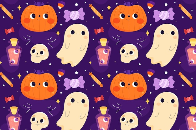 Vector diseño de patrón de halloween plano dibujado a mano