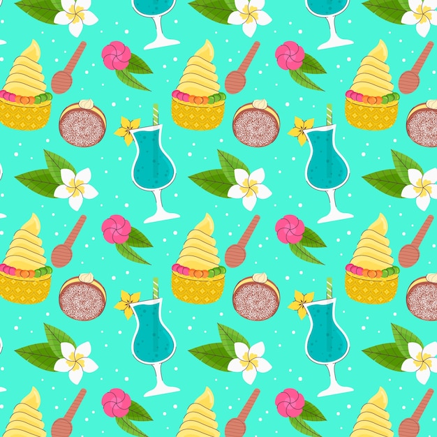 Diseño de patrón hawaiano dibujado a mano