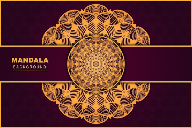 Diseño de patrón de mandala redondo arabesco de lujo con fondo de color dorado y rojo