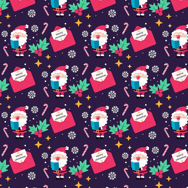 Diseño de patrón de navidad plano dibujado a mano