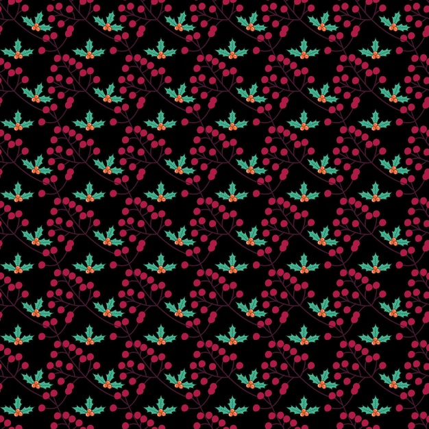 Diseño de patrón navideño plano con adornos y muérdago.