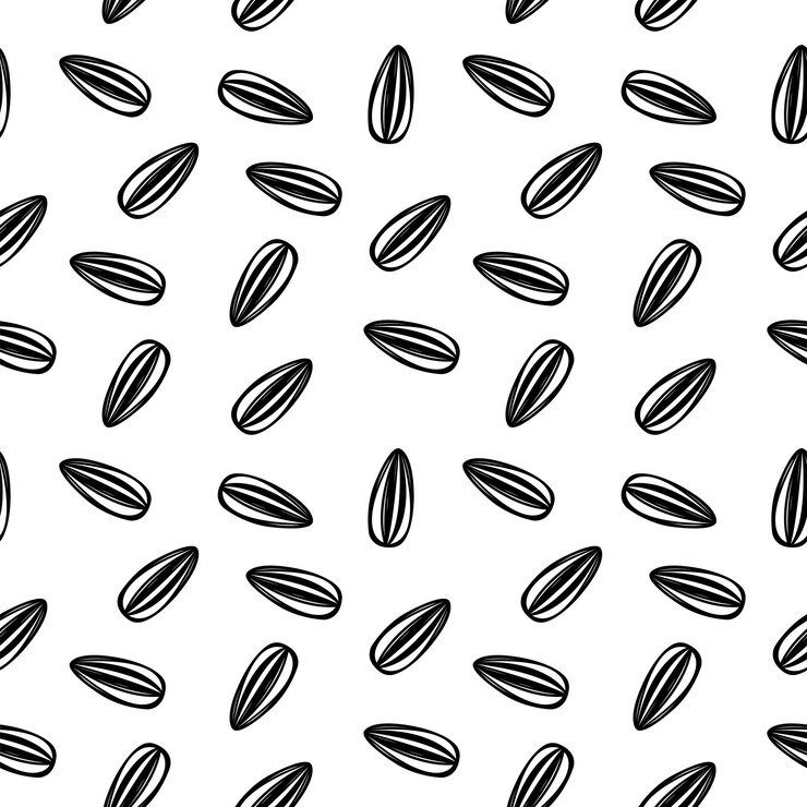 Diseño de patrón negro sin costuras de semillas de girasol