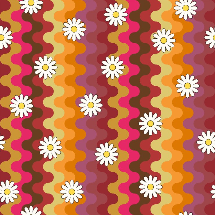 Vector diseño de patrón psicodélico hippie patrón de vector transparente manzanilla 60s 70s fondo retro vintage