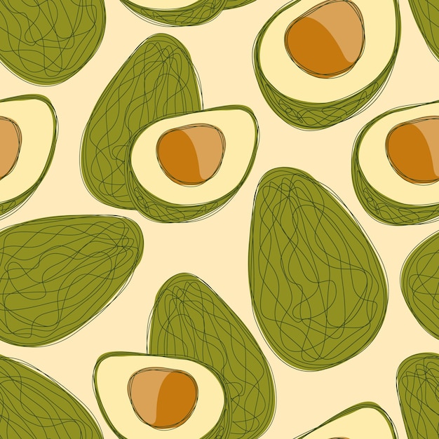 Diseño de patrón de repetición de aguacate Fondo dibujado a mano Patrón moderno para envolver papel o tela