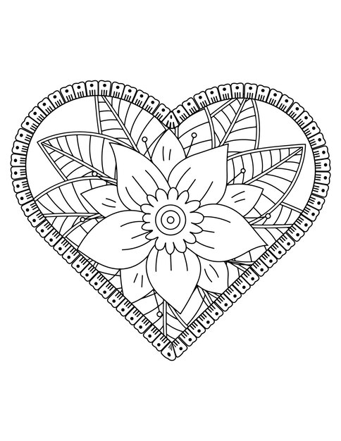 Vector diseño de patrón de san valentín. san valentín, página de coloreo del corazón para adultos y niños. flor dibujada a mano.