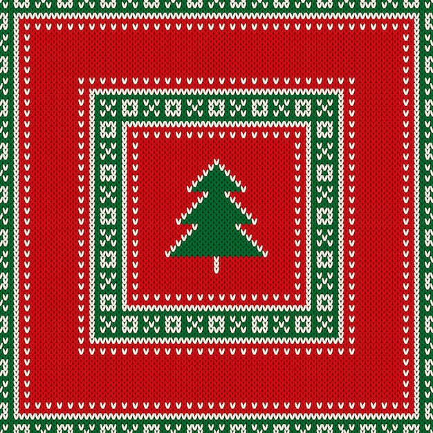 Diseño de patrón de suéter de punto de vacaciones de navidad con árbol de navidad vector imitación de textura de punto de lana perfecta