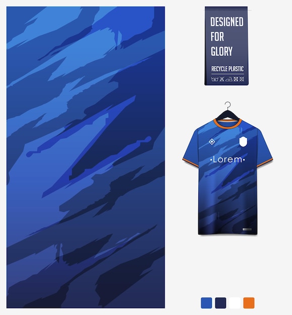 Vector diseño de patrón de tela para camiseta de fútbol o kit de fútbol grunge patrón sobre fondo azul