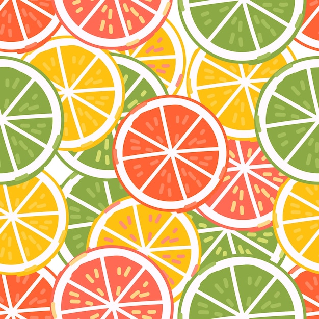 Diseño de patrón textil sin costuras con rodajas de naranja y limón vector plano