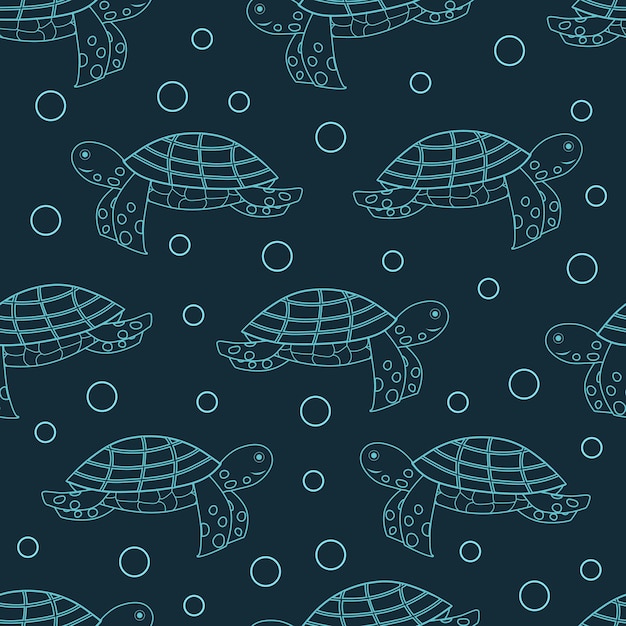 Diseño de patrón de tortuga marina Doodle. Fondo de tortuga de contorno