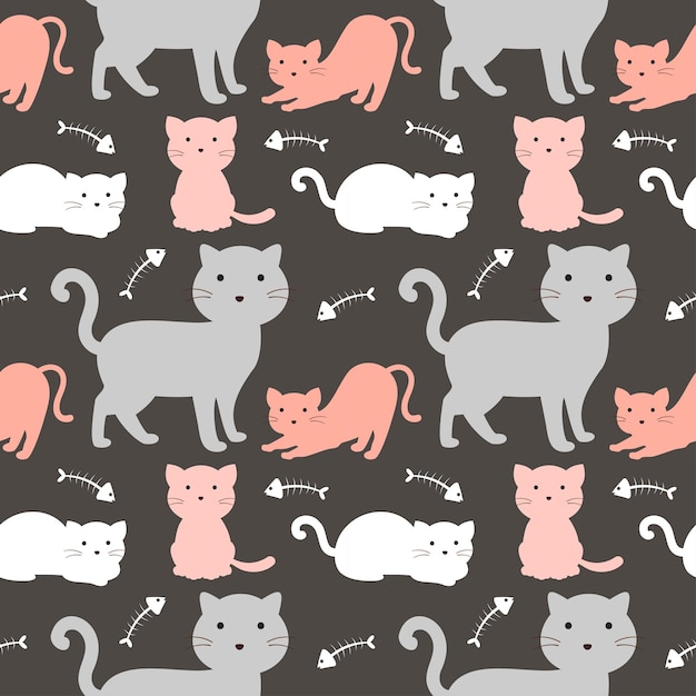 Diseño de patrones sin costuras con elemento de gato en plantilla Ilustración de dibujos animados dibujada a mano