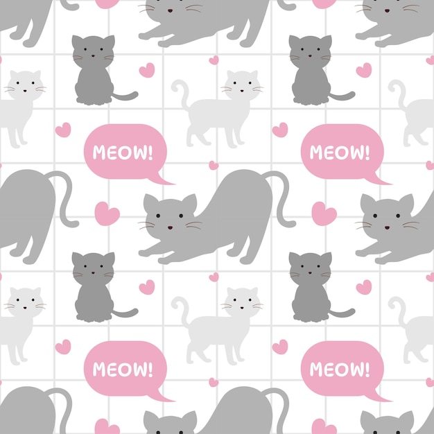 Diseño de patrones sin costuras con elemento de gato en plantilla Ilustración de dibujos animados dibujada a mano