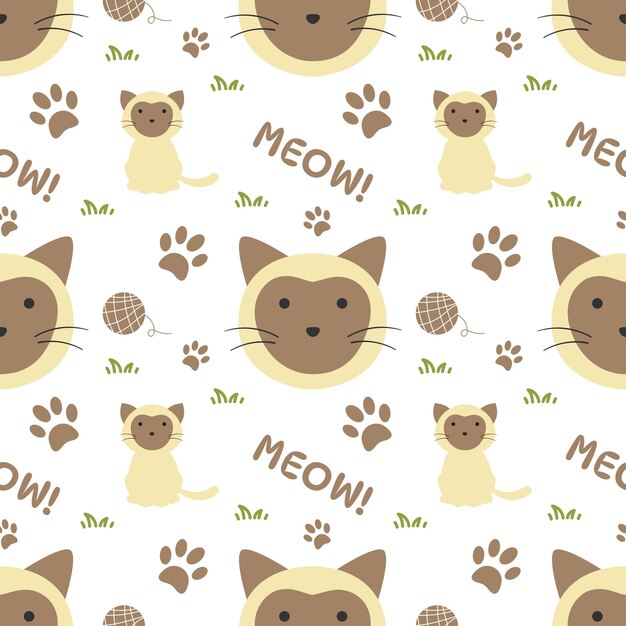 Diseño de patrones sin costuras con elemento de gato en plantilla Ilustración de dibujos animados dibujada a mano