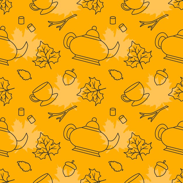 Diseño de patrones sin costuras con elementos de otoño en la plantilla Ilustración plana de dibujos animados