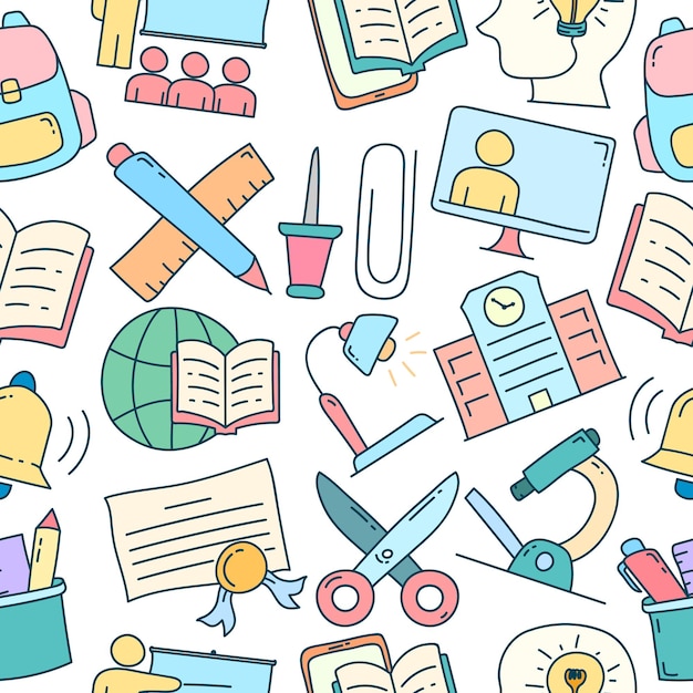 Diseño de patrones sin costuras de la escuela Patrones sin costuras con elementos escolares