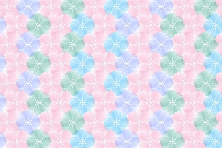 Diseño de patrones sin costuras florales abstractos en gradiente verde azul púrpura y rosado en blanco