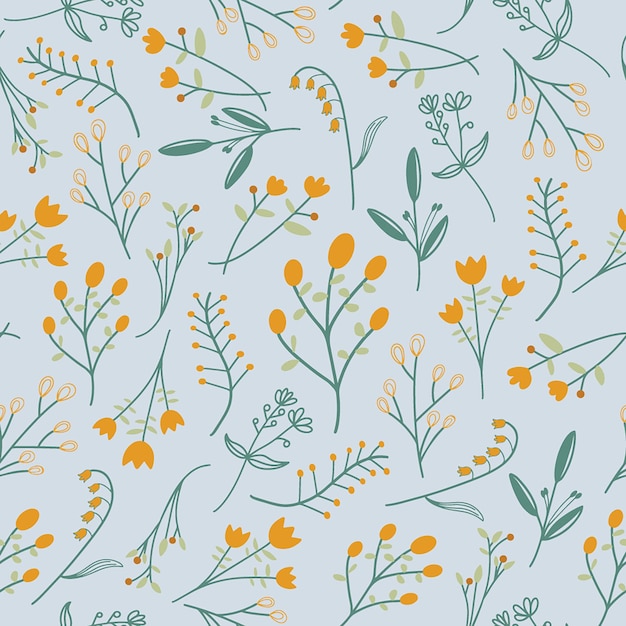 Diseño de patrones sin costuras florales de primavera dibujados a mano