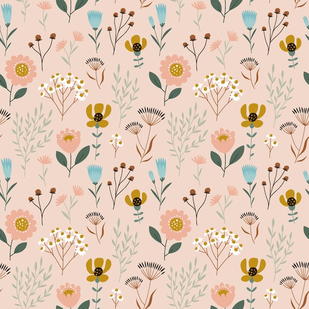 Diseño de patrones sin costuras de flores silvestres lindas