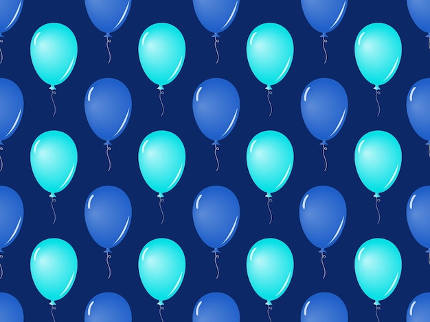 Diseño de patrones sin costuras de globos azul claro y azul oscuro que flotan sobre un fondo azul oscuro