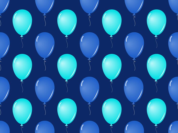 Diseño de patrones sin costuras de globos azul claro y azul oscuro que flotan sobre un fondo azul oscuro