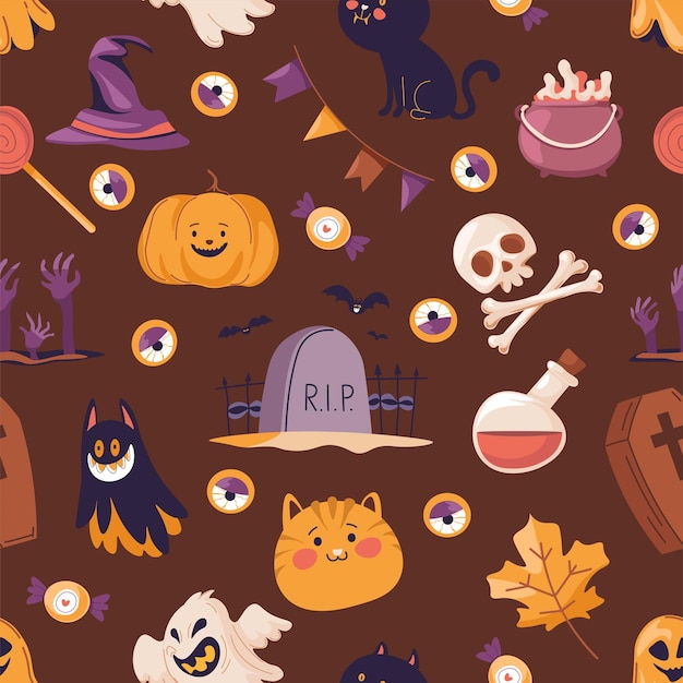 El diseño de patrones sin costuras de Halloween es lindo.