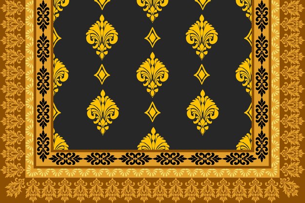 diseño de patrones damasco dorado y marrón sobre un fondo negro y marrón