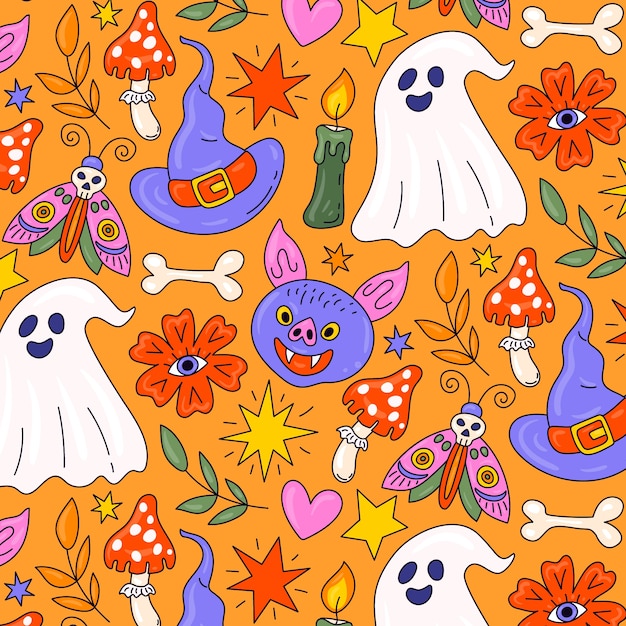 Diseño de patrones dibujados a mano para la celebración de Halloween