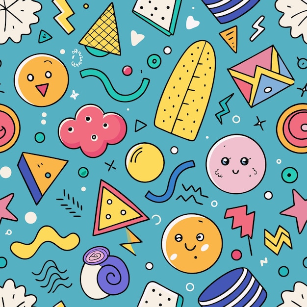 Diseño de patrones de dibujos animados coloridos y geométricos
