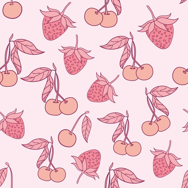 Diseño de patrones sin fisuras de cereza y fresa Hermoso diseño de patrones sin fisuras de bayas tropicales