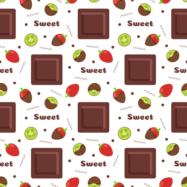 Diseño de patrones sin fisuras de chocolate con decoración choco en plantilla ilustración de dibujos animados dibujados a mano