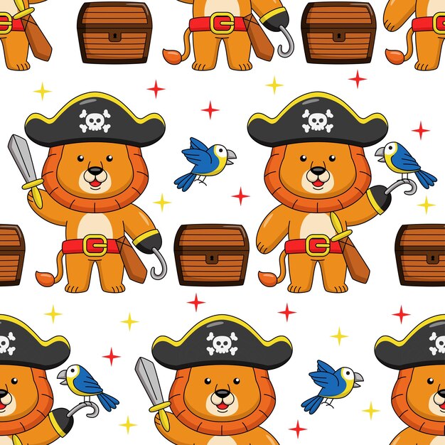 Diseño de patrones sin fisuras de dibujos animados león pirata