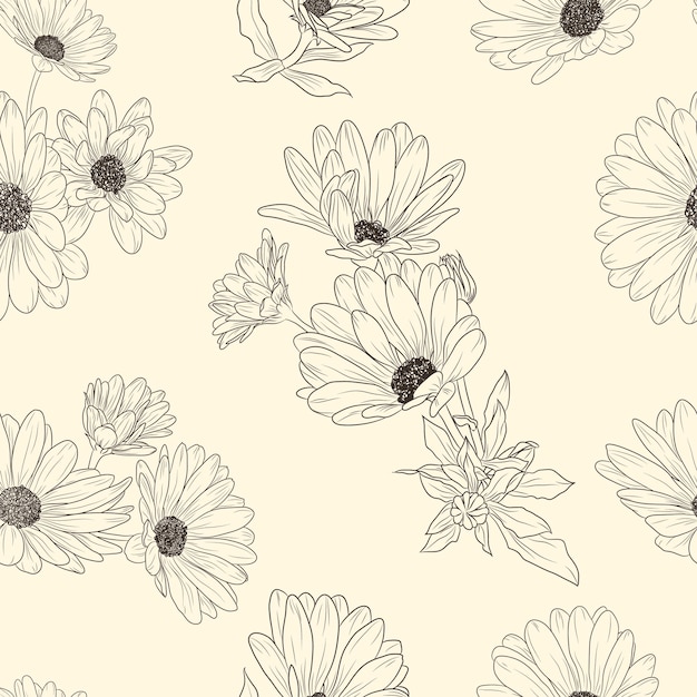 Diseño de patrones sin fisuras de flores de margaritas dibujadas a mano