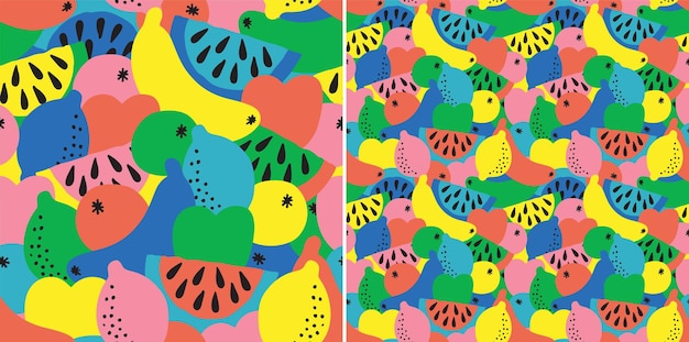 Diseño de patrones sin fisuras de frutas con fondo colorido