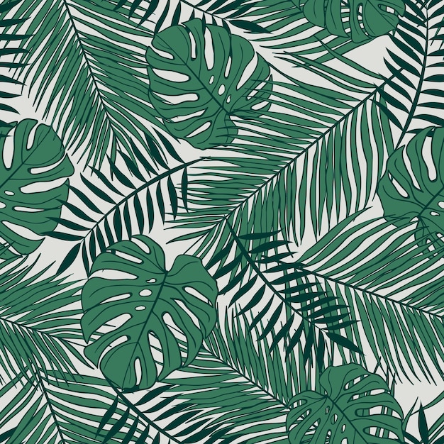Diseño de patrones sin fisuras de hojas de palma y monstera. Rama de hojas tropicales y patrón de verano monstera.