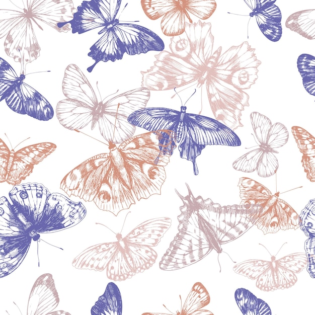 Diseño de patrones sin fisuras con mariposa en estilo retro