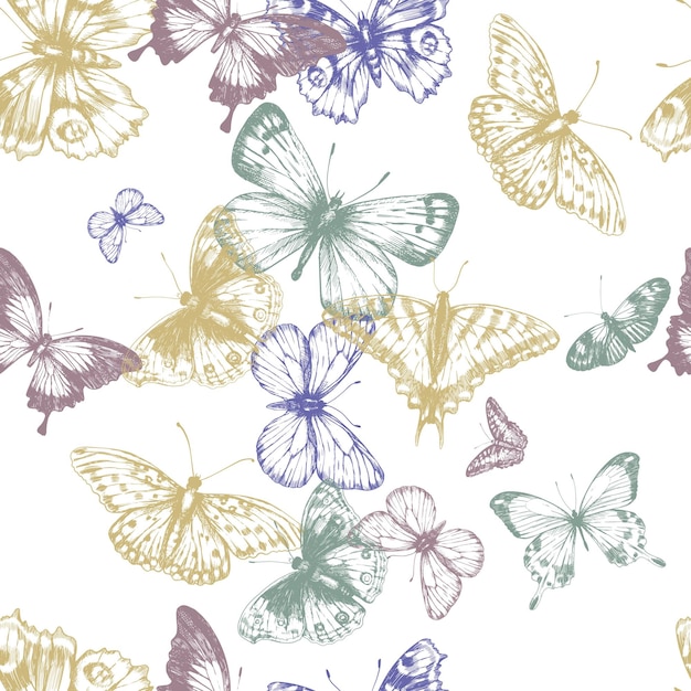 Diseño de patrones sin fisuras con mariposa en estilo retro