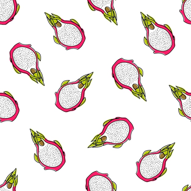 Diseño de patrones sin fisuras de pitaya. Patrón de fruta del dragón. Fondo de pitaya